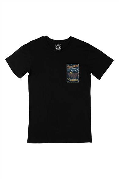 The Campfire Cep Logo Tasarımlı Siyah Tişört
