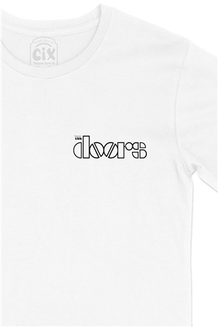 The Doors Logolu Cep Logo Tasarımlı Beyaz Tişört