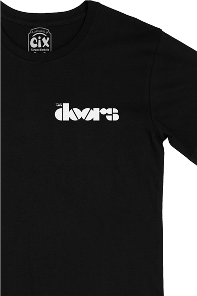 The Doors Logolu Cep Logo Tasarımlı Siyah Tişört