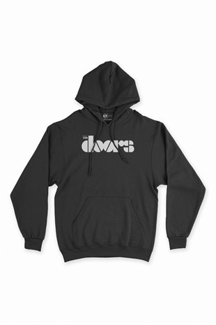 The Doors Logolu Siyah Kapşonlu Sweatshirt Hoodie