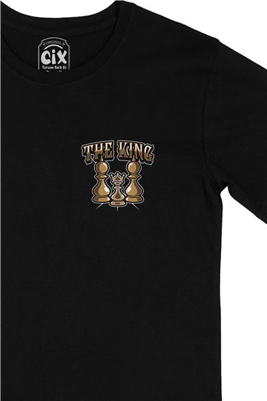 The King Kral Cep Logo Tasarımlı Siyah Tişört