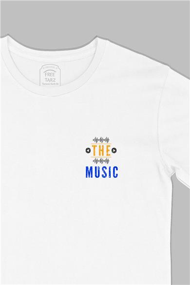 The Music Müzik Baskılı Cep Tasarım Beyaz Tişört