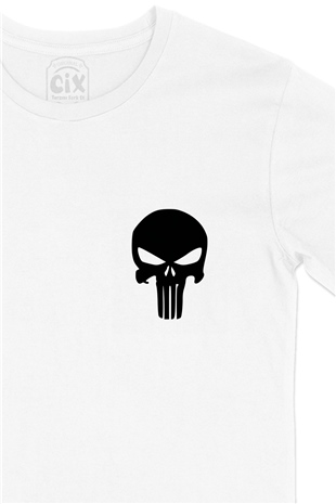 The Punisher Cep Logo Tasarımlı Beyaz Tişört