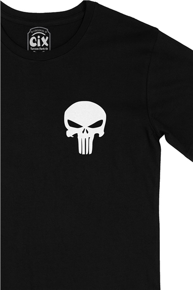 The Punisher Cep Logo Tasarımlı Siyah Tişört