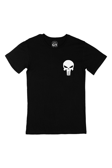 The Punisher Cep Logo Tasarımlı Siyah Tişört