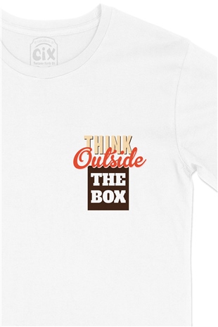 Think Outside The Box Cep Logo Tasarımlı Beyaz Tişört