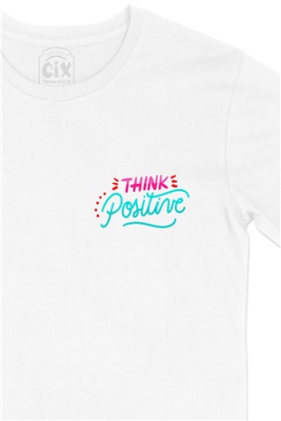Think Positive Cep Logo Tasarımlı Beyaz Tişört