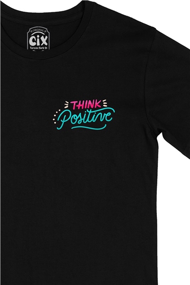 Think Positive Cep Logo Tasarımlı Siyah Tişört