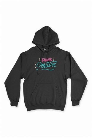Think Positive Siyah Kapşonlu Sweatshirt Hoodie