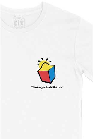 Thinking Outside The Box Cep Logo Tasarımlı Beyaz Tişört