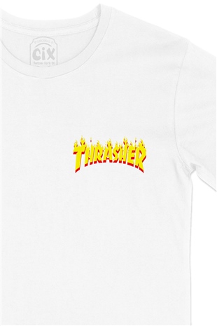 Thrasher Cep Logo Tasarımlı Beyaz Tişört