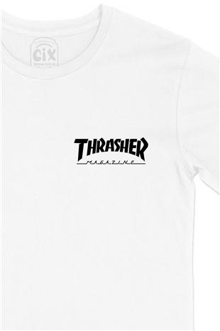 Thrasher Magazine Cep Logo Tasarımlı Beyaz Tişört