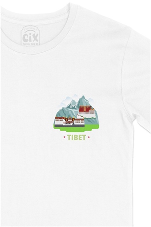 Tibet Cep Logo Tasarımlı Beyaz Tişört