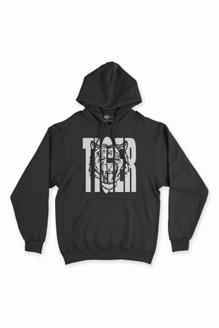 Tiger Kaplan Siyah Kapşonlu Sweatshirt Hoodie