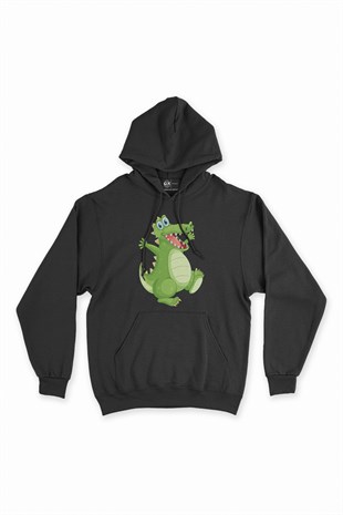 Timsah Siyah Kapşonlu Sweatshirt Hoodie