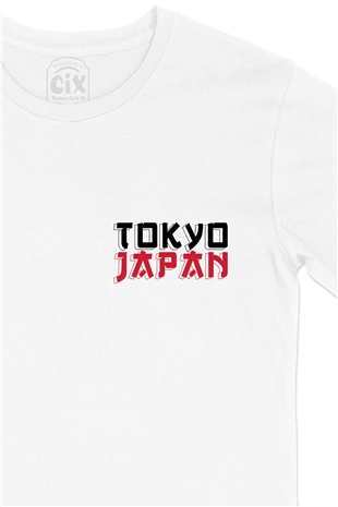 Tokyo Japan Cep Logo Tasarımlı Beyaz Tişört