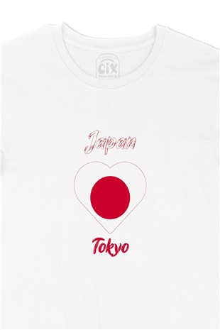 Tokyo Japonya Bayraklı Kalpli Tişört