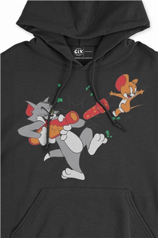 Tom and Jerry Siyah Sweatshirt Hoodie