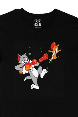Tom and Jerry Siyah Tişört