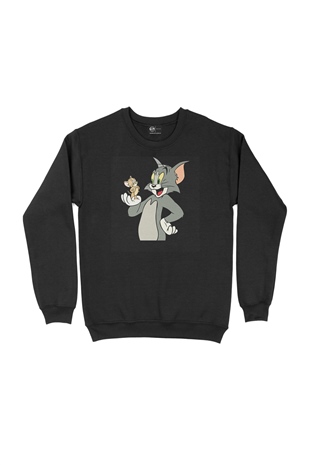 Tom Jerry Kedi Fare Siyah Sweatshirt