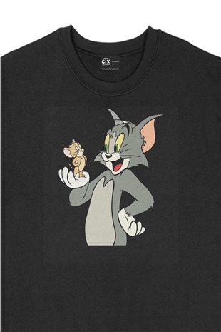 Tom Jerry Kedi Fare Siyah Sweatshirt