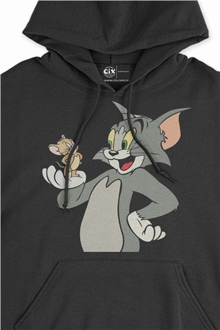 Tom Jerry Kedi Fare Siyah Sweatshirt Hoodie