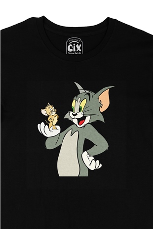 Tom Jerry Kedi Fare Siyah Tişört