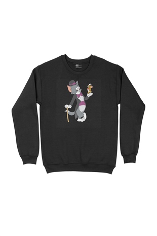Tom Jerry Yakalanış Siyah Sweatshirt