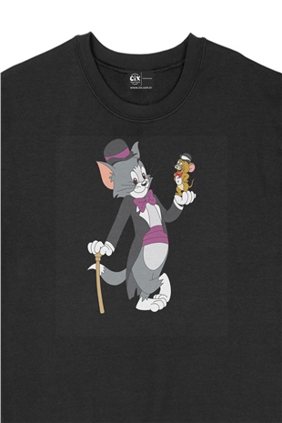 Tom Jerry Yakalanış Siyah Sweatshirt