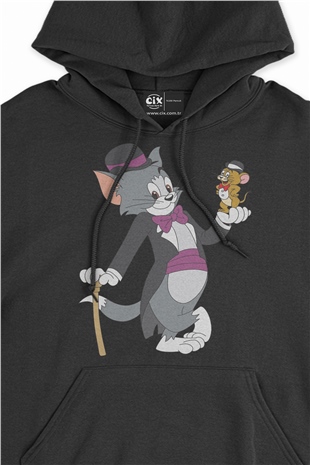 Tom Jerry Yakalanış Siyah Sweatshirt Hoodie