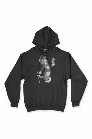 Tom Jerry Yakalanış Siyah Sweatshirt Hoodie