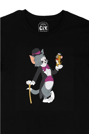 Tom Jerry Yakalanış Siyah Tişört