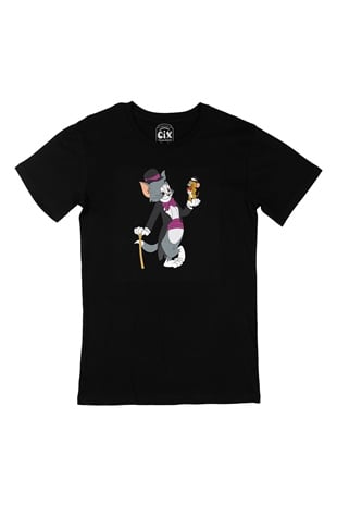 Tom Jerry Yakalanış Siyah Tişört