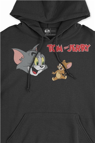 Tom ve Jerry Arkadaş Siyah Sweatshirt Hoodie