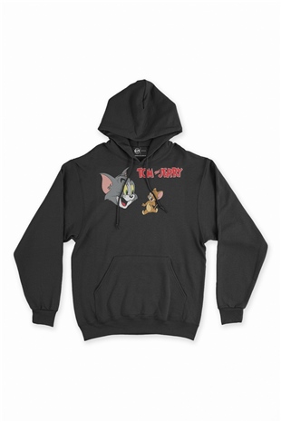 Tom ve Jerry Arkadaş Siyah Sweatshirt Hoodie