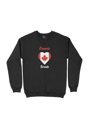 Toronto Canada Bayraklı Kalpli Siyah Sweatshirt