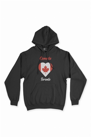 Toronto Canada Bayraklı Kalpli Siyah Sweatshirt Hoodie