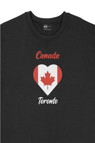 Toronto Canada Bayraklı Kalpli Siyah Sweatshirt