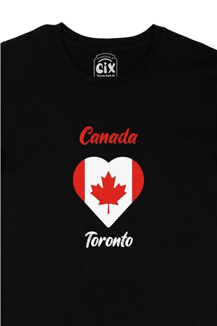 Toronto Canada Bayraklı Kalpli Siyah Tişört