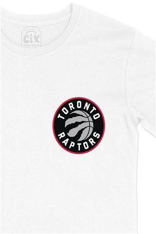 Toronto Raptors Logolu Cep Logo Tasarımlı Beyaz Tişört