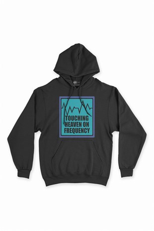 Touching Heaven On Frequecy Siyah Kapşonlu Sweatshirt Hoodie