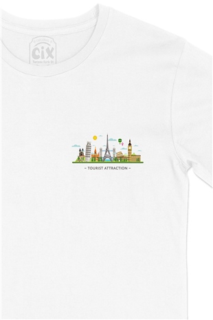 Tourist Attraction Cep Logo Tasarımlı Beyaz Tişört