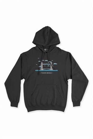 Tower Bridge Siyah Kapşonlu Sweatshirt Hoodie