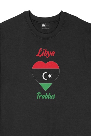 Trablus Libya Bayraklı Kalpli Siyah Sweatshirt