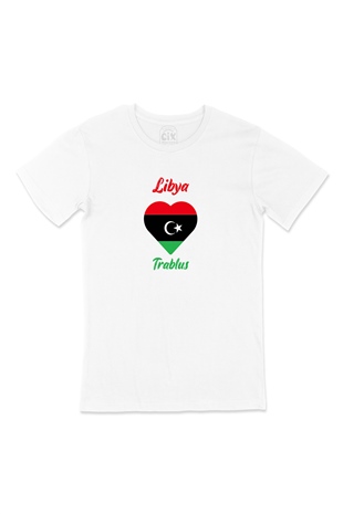 Trablus Libya Bayraklı Kalpli Tişört