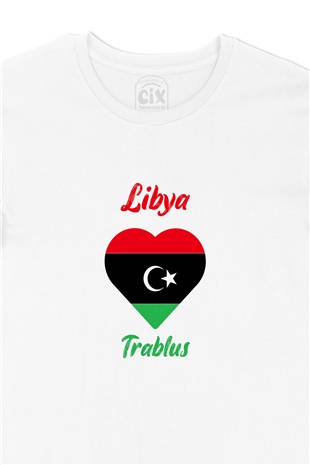 Trablus Libya Bayraklı Kalpli Tişört