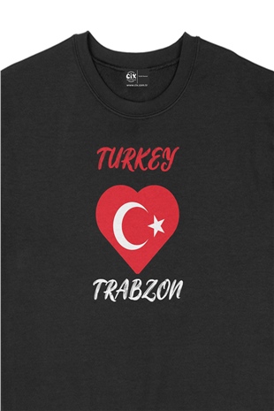 Trabzon Türkiye Bayraklı Kalpli Siyah Sweatshirt