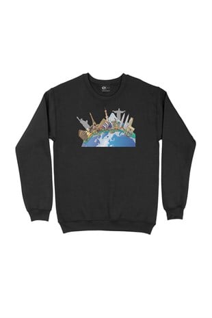 Travel To World 2 Siyah Sweatshirt