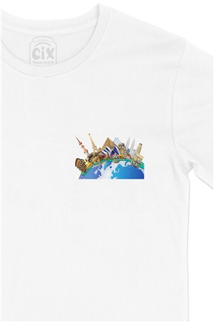 Travel To World Cep Logo Tasarımlı Beyaz Tişört