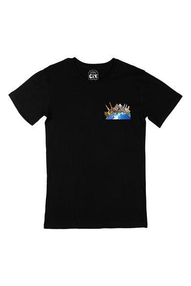 Travel To World Cep Logo Tasarımlı Siyah Tişört